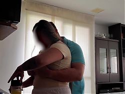 Maid with Huge natural breast lets her boss play 