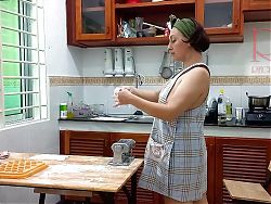 Ravioli Time! Naked Cooking. Regina Noir, a nudist cook at nudist hotel resort. Nude maid. Naked housewife. Scene 1