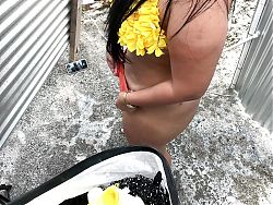 Engraved woman big ass bbw in outdoor dressing room