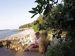 Teen teacher sucks my cock in a public beach in Croatia in front of everyone - its very risky with people near- MissCreamy