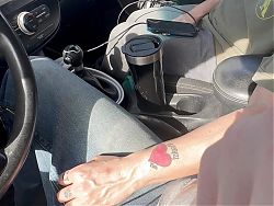 Being teased in a crowded parking lot (clothed cock rubbing)