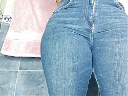Caught with transparency and skinny jeans in public bathroom pissing